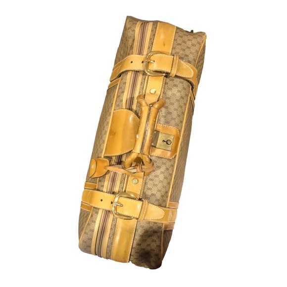 GUCCI GG Leather Coated Canvas Carry-On Travel Bag Sherry Line Stripes Suitcase - Picture 3 of 16